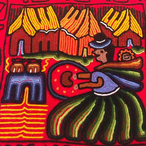 Peru Bolivia Pillow Cover Sham Red Embroidery Tiki Kaka - Picture 5 of 5